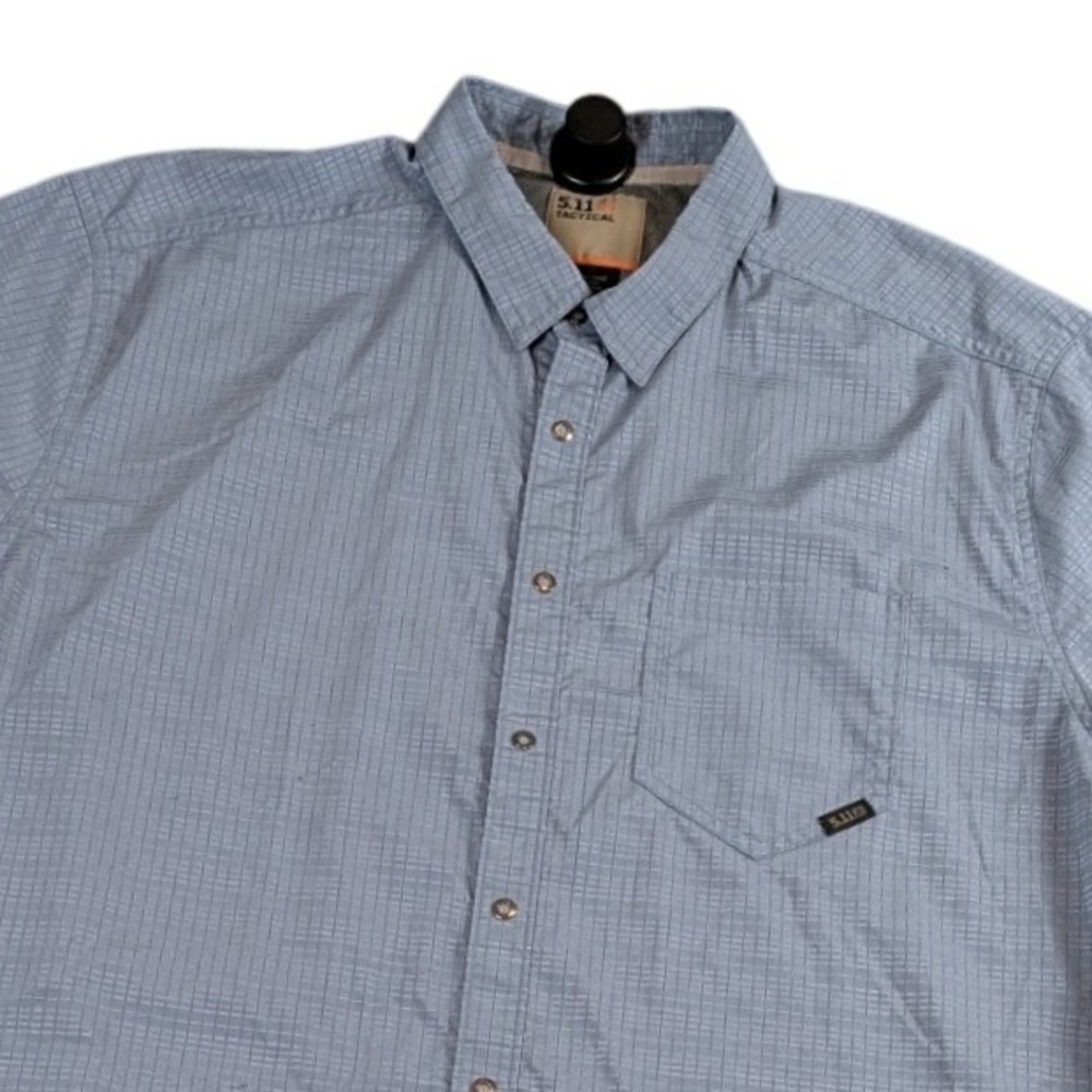 5.11 Tactical Mens XL Short Sleeve Button Up Shirt Blue Grid Ripstop Utility